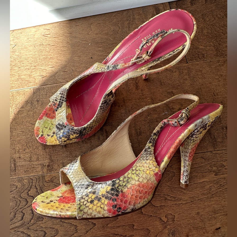 Carrie Bradshaw y2k Kate Spade Multicolor Snakeskin Slingback Heels